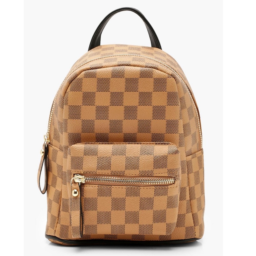 Boohoo Tan Checkered Backpack